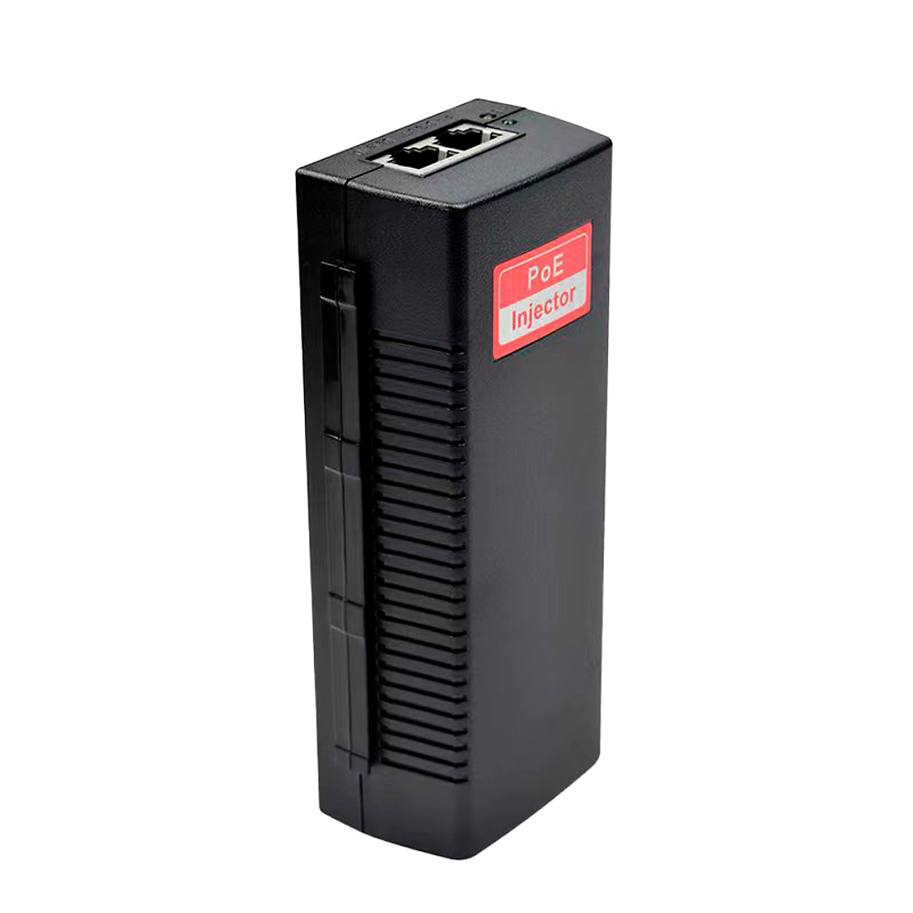 poe-90w-detalle Detalle lateral del inyector POE-90W mostrando sus dimensiones compactas y construcción pensada para facilitar el montaje en armarios de comunicaciones o instalaciones profesionales