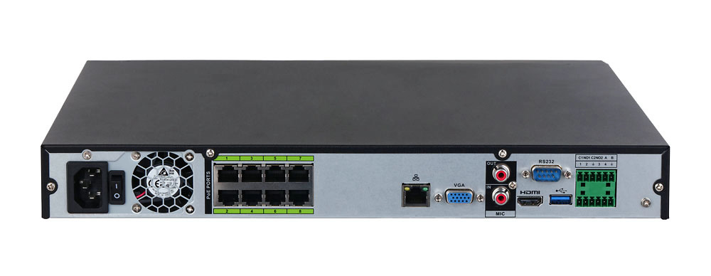 NVR5208-8P-EI | DAHUA - Grabador NVR IP WizSense | 8 Canales con Switch 8  puertos PoE | 384 Mbps | IPCENTER ELECTRONICS