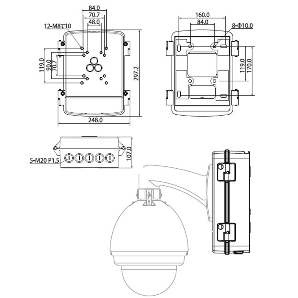 PFA140 | DAHUA - Caja de conexiones para domos motorizados 