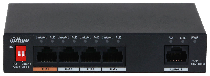 PFS3005-4ET-60-V2  |  DAHUA  -  Swicht PoE  |  4 puertos PoE RJ45 10/100 Mbps |  1 puerto Uplink