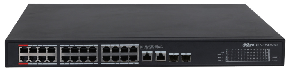 PFS3228-24GT-360-V2 | DAHUA - Switch de 24 Puertos POE Gigabit | 2 puertos RJ45 Uplink Gigabit | 2 puertos SFP Gigabit 