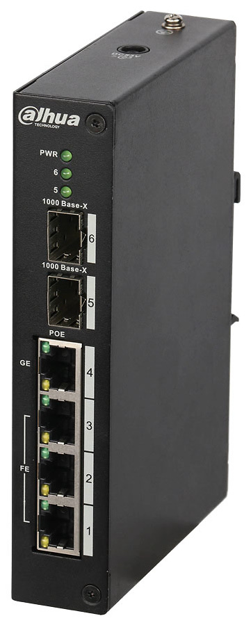 PFS4206-4P-120  |  DAHUA  -  Switch PoE (96W) - 3 puertos Fast Ethernet PoE + 1 puerto uplink Gigabit Ethernet PoE + 2 puertos 1000 Base-X SFP