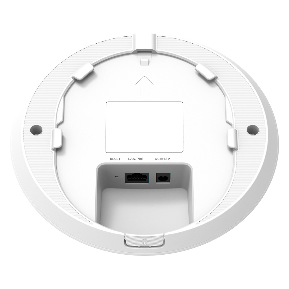interfaz-ethernet-poe-rg-rap62 Vista de la parte inferior con el puerto RJ45 PoE que permite alimentación y datos en un solo cable, ideal para montaje en techo o pared