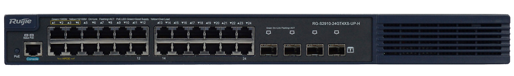 RG-S2910-24GT4XS-UP-H | RUIJIE | Switch PoE Gestionable | 20 Puertos PoE+ 802.3at + 4 Puertos Hi-PoE 60W | 370W | 460W 