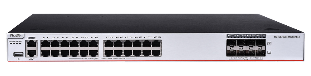 RG-S5760C-24GT8XS-X | RUIJIE | Switch Cloud Gestionable L3 | 24 puertos RJ45 Gigabit + 8 puertos SFP+ 10Gigabit 