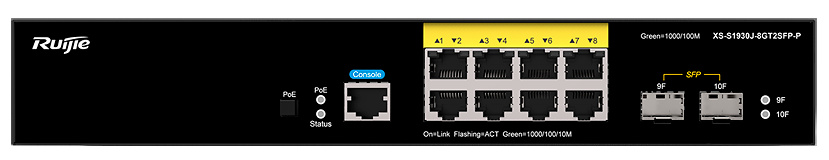 RG-XS-S1930J-8GT2SFP-P | RUIJIE | Switch PoE Cloud Gestionable L2 | 8 puertos RJ45 Gigabit + 2 puertos SFP Gigabit 