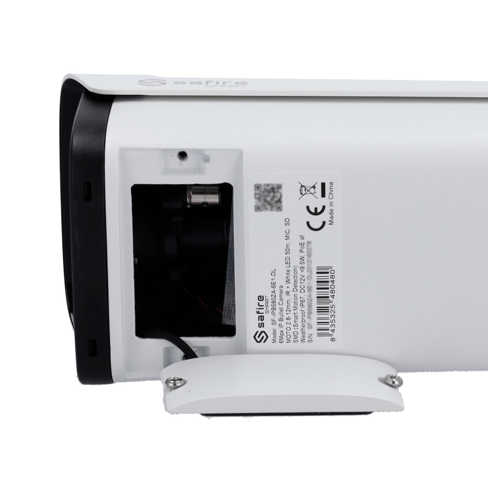 SF-IPB580ZA-6E1-DL SF-IPB580ZA-6E1-DL, cámara IP bullet con resolución de 6 Mpx y lente motorizada de 2.8~12 mm. Integra Inteligencia Artificial para detección precisa de personas y vehículos, visión nocturna con Dual Light de hasta 50 m y tecnologías avanzadas como WDR y 3DNR. Incluye micrófono integrado, ranura para microSD y protección IP67, ideal para vigilancia profesional en interiores y exteriores