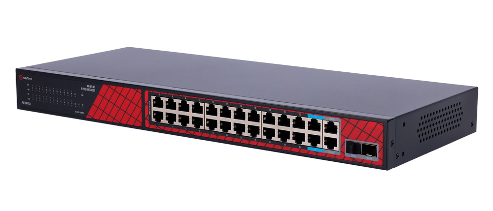 SF-SW2824HIPOE-300 | SAFIRE - Switch Hi-PoE | 24 puertos + 2 SFP Uplink + 2 Uplink RJ45 | 300W Potencia PoE total | No Gestionable 