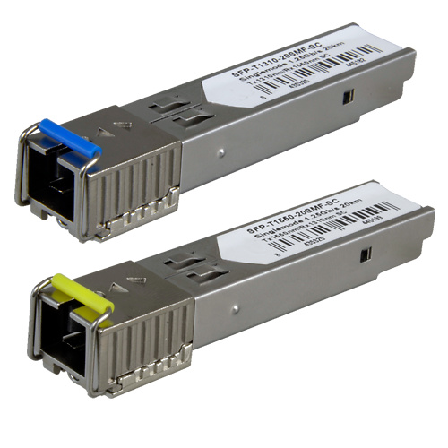 SFP-TR1513-20SMF-SC  |  Pareja de módulos óptico SFP monomodo (SM)   |  Conector SC para 1 fibra  |  Tx 1550/1310 nm Rx 1310/1550 nm  |  20 Km