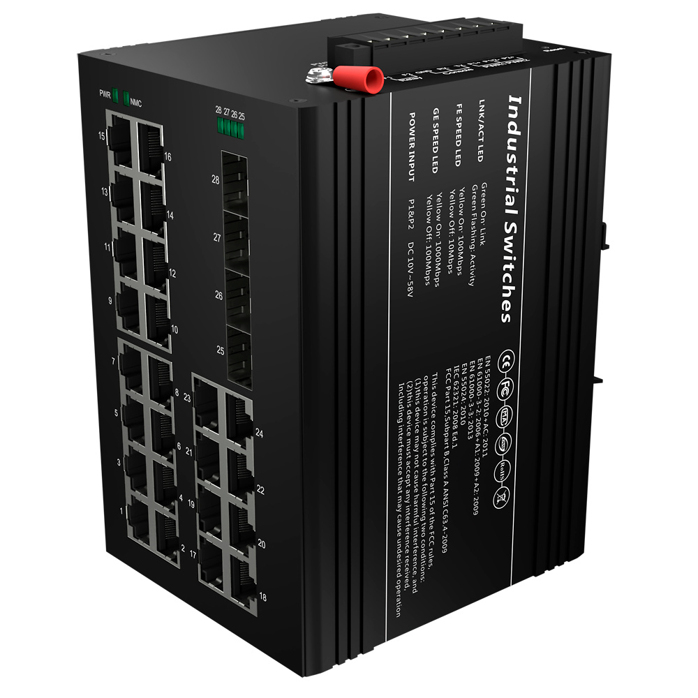 SW2624HIPOE-MGF-360-DIN  |  Switch PoE Carril DIN  |  24 Puertos Gigabit + 4 SFP Gigabit  |  90W puertos 1-2 23-24/30W puertos 3-22 /Max 360W