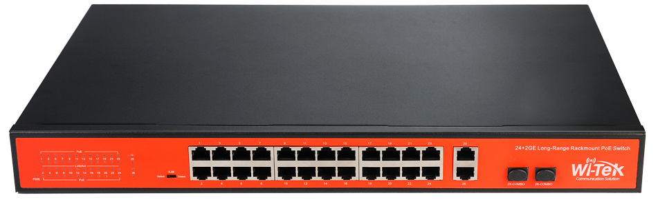 SW2624POE-C-250 | Switch 24 puertos RJ45 10/100 Mbps + 2 Gigabit Combo Port | 250W 