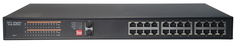 SW2624POE-GF-350 | Switch PoE Gestionable | 24 puertos PoE + 2 puertos SFP | 10/100/1000 Mbps 