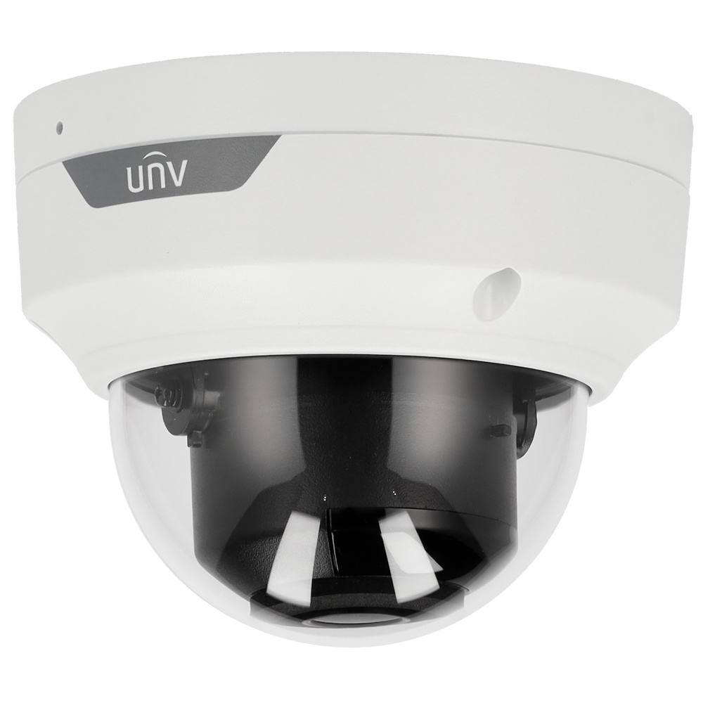 uv-ipc325le-adf28k-h-lateral Vista lateral de la cámara domo Uniview UV-IPC325LE-ADF28K-H destacando su diseño antivandálico, lente gran angular y carcasa robusta