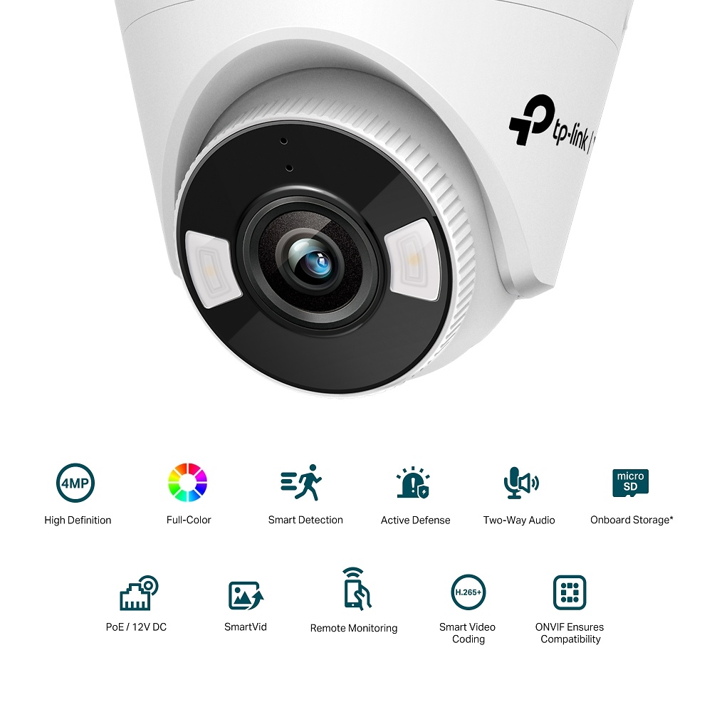 Cámara Domo IP WIFI TP-LINK Cámara IP con detección inteligente, audio bidireccional y ranura MicroSD hasta 512GB. Compatibilidad Onvif y carcasa IP67 para máxima resistencia.