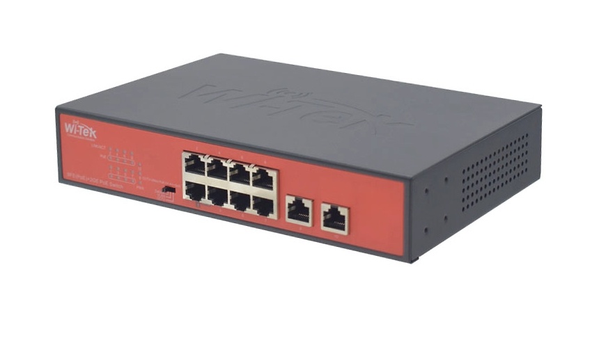 WI-PS210G V4 | WI-TEK - Switch de 8 PoE + 2 Up-link Ethernet Gigabit | Modo CCTV hasta 250 m | 120W 