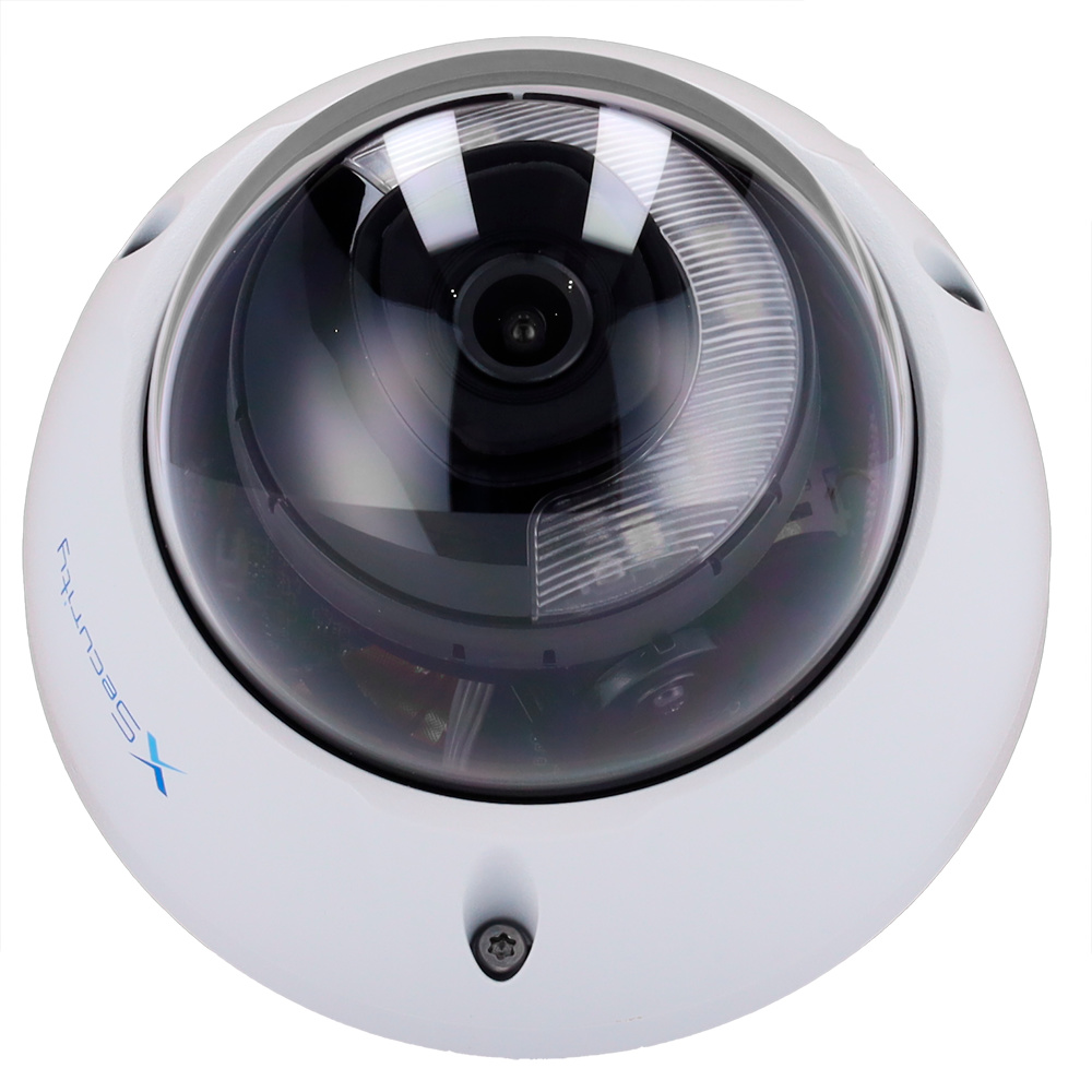 Cámara X-Security cámara IP domo XS-IPD842A-6P-DL-WIZ con carcasa metálica resistente, diseño compacto, lente angular, micrófono integrado y doble iluminación IR/LED blanca. Alta definición 6 Mpx y funciones inteligentes de seguridad para entornos exigentes de videovigilancia