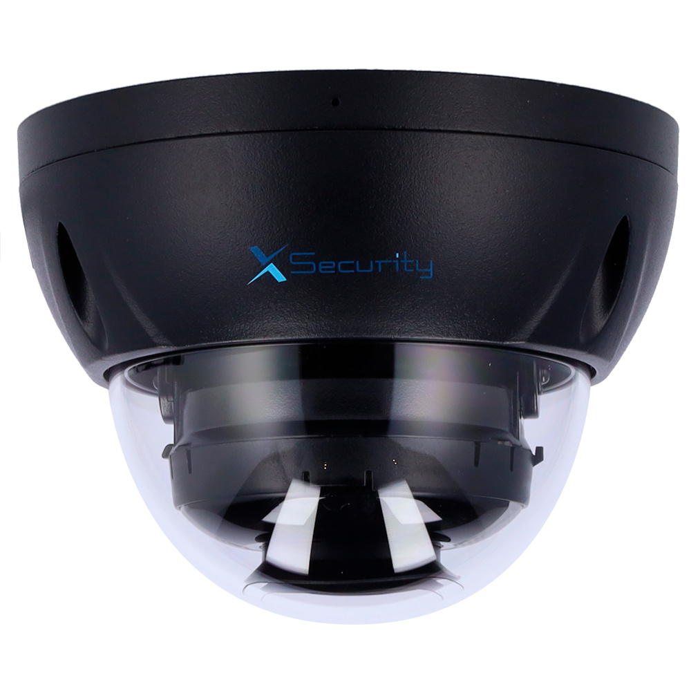 xs-ipd842a-8p-dl-wiz-black-lateral Imagen lateral del modelo XS-IPD842A-8P-DL-WIZ-BLACK de X-Security. Se aprecia su carcasa metálica, LEDs IR y luz blanca para visión nocturna inteligente. Diseñada para instalación profesional en techos o paredes