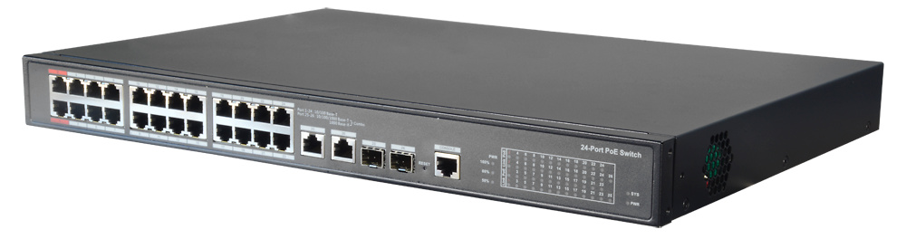 XS-SW2824HIPOE-MC-240 | X-SECURITY | Switch PoE Gestionable | 24 puertos RJ45 10/100 Mbps + 2 puertos Gigabit Combo (RJ-45 o SFP) 