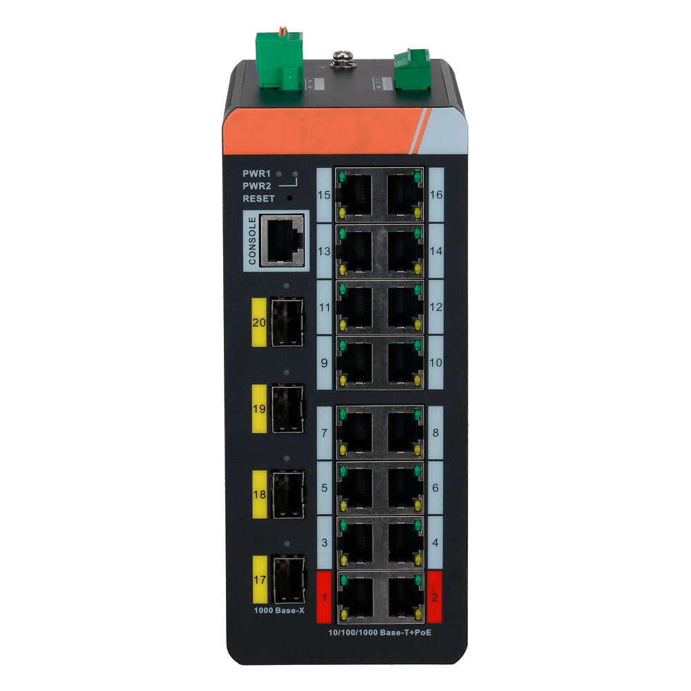 XS-SWI2016HIPOE-MGF-240-DIN | Switch PoE Gestionable | 16 puertos PoE RJ45 Gigabit + 4 puertos SFP Gigabit 