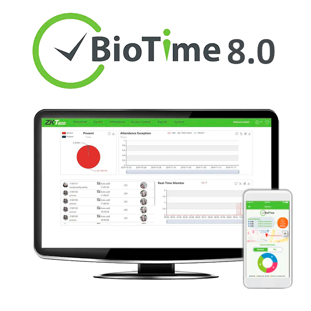 ZK-BIOTIME8-10  |  ZkTeco  -  Licencia software control de presencia y acceso  |  Capacidad 10 dispositivos | 500 usuarios