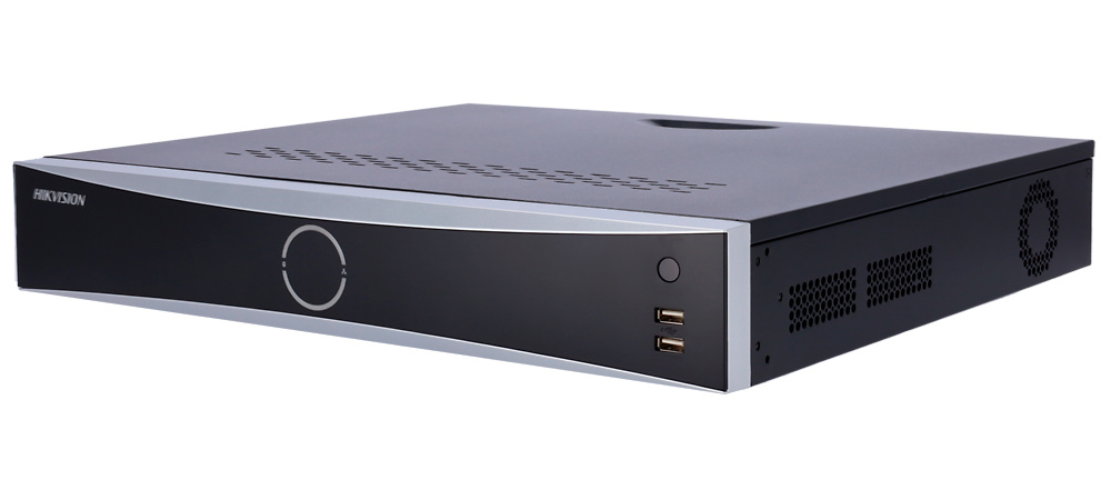 iDS-7732NXI-M4/X/16in9out | HIKVISION NVR Hikvision iDS-7732NXI-M4/X/16in9out con diseño profesional y elegante, compatible con 32 canales IP hasta 32 Mpx. Su frontal robusto integra entradas USB y LED de estado. Ideal para sistemas de videovigilancia avanzada con inteligencia artificial, AcuSense, reconocimiento facial y múltiples salidas de vídeo 8K/4K