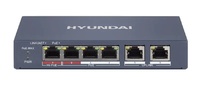 HYU-1065  |  HYUNDAI  -  Switch  PoE  4 puertos 10/100Mbps  +  2 puertos uplink   |  Gestionable  |  PoE larga distancia 300 metros